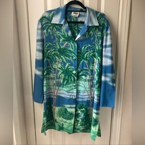 Vintage Leslie Faye palm tree  print button down shirt dress